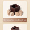 A set of wooden puzzles including a six round piece smart magic box and a T-shaped intelligence box.