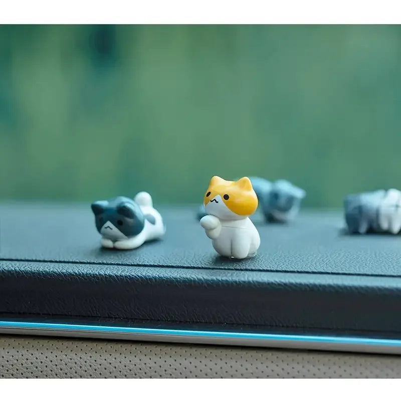 6-Pack PVC Cat Figurines for Car, Home, and Screen Decor