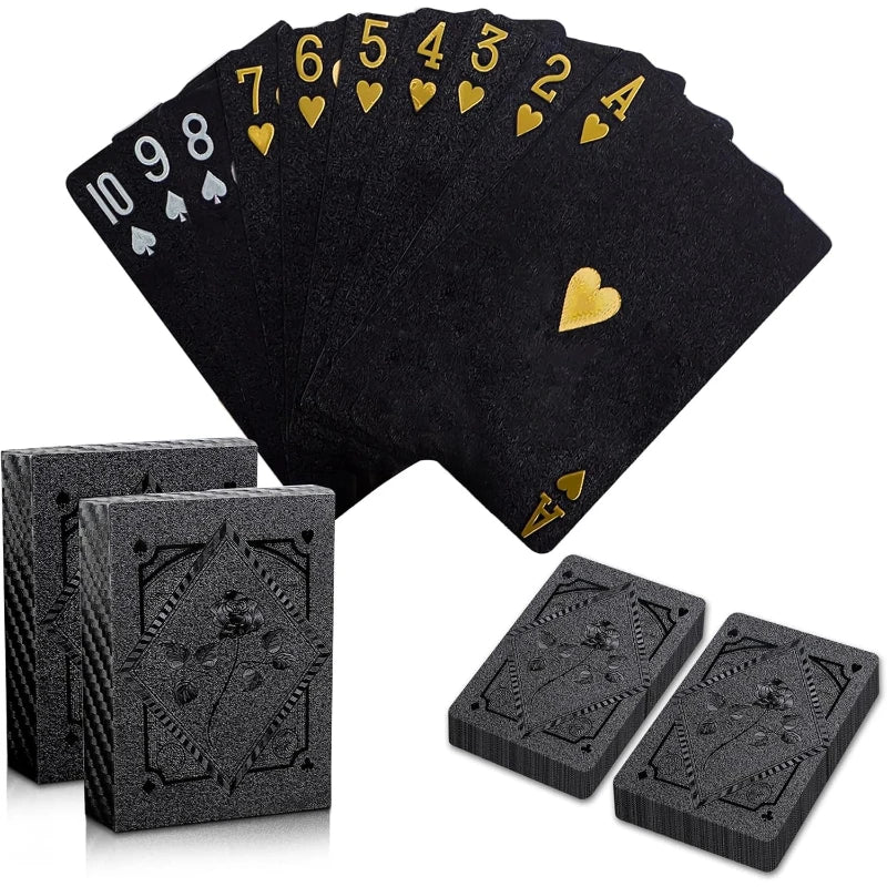Luxury Rose Pattern Foil Poker Cards – Waterproof Black Deck