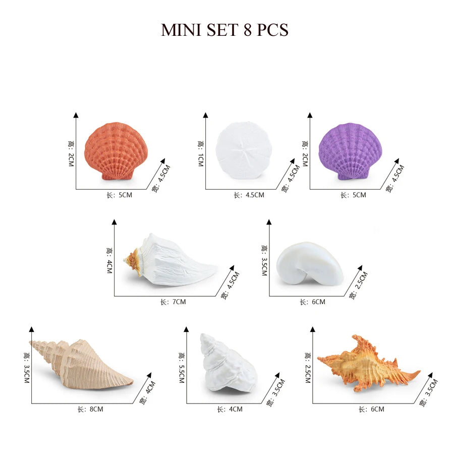 Mini set of 8 ocean animal figurines including whale, shark, dolphin, turtle, and penguin in various colors.