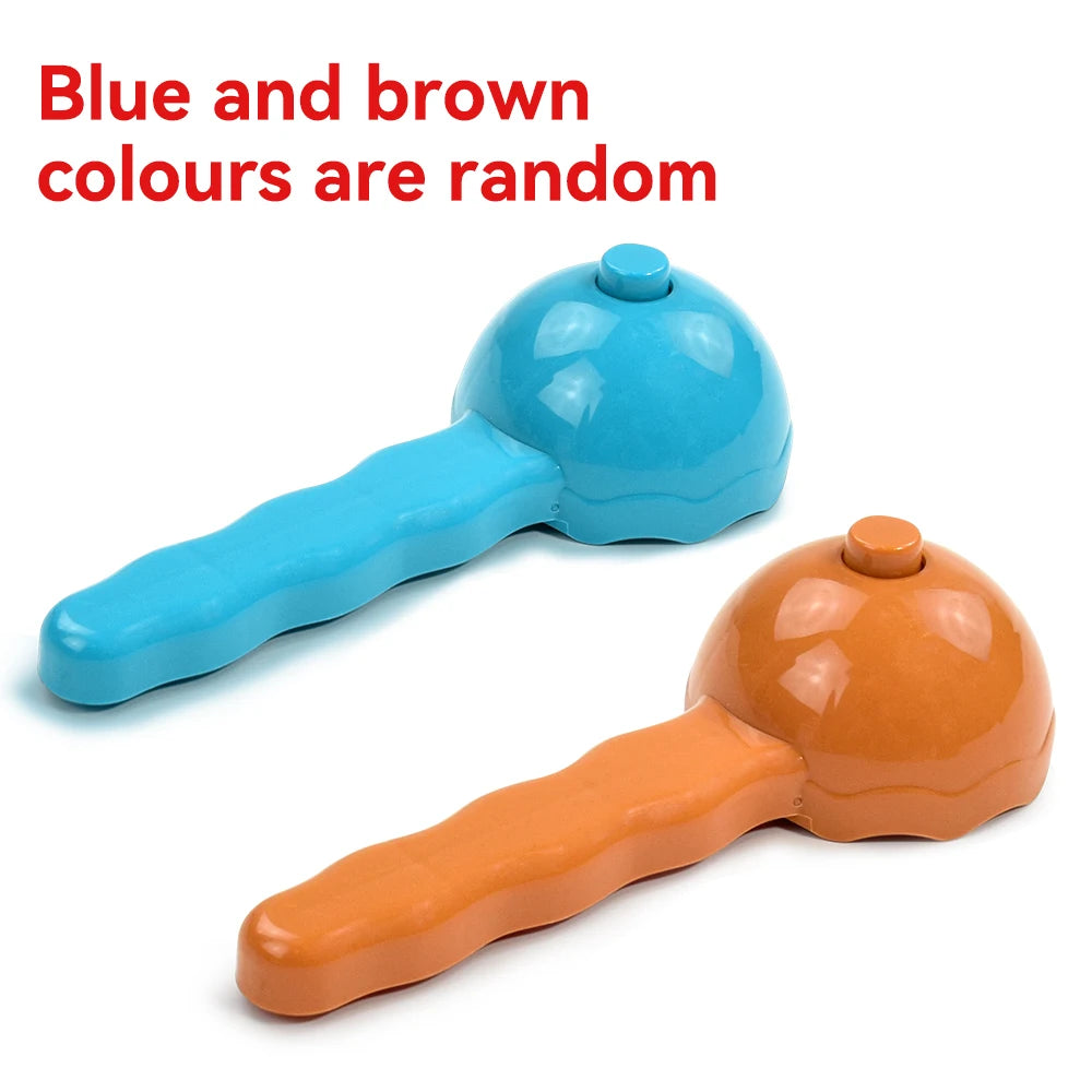 Two plastic ice cream stacking toys in blue and brown colours.