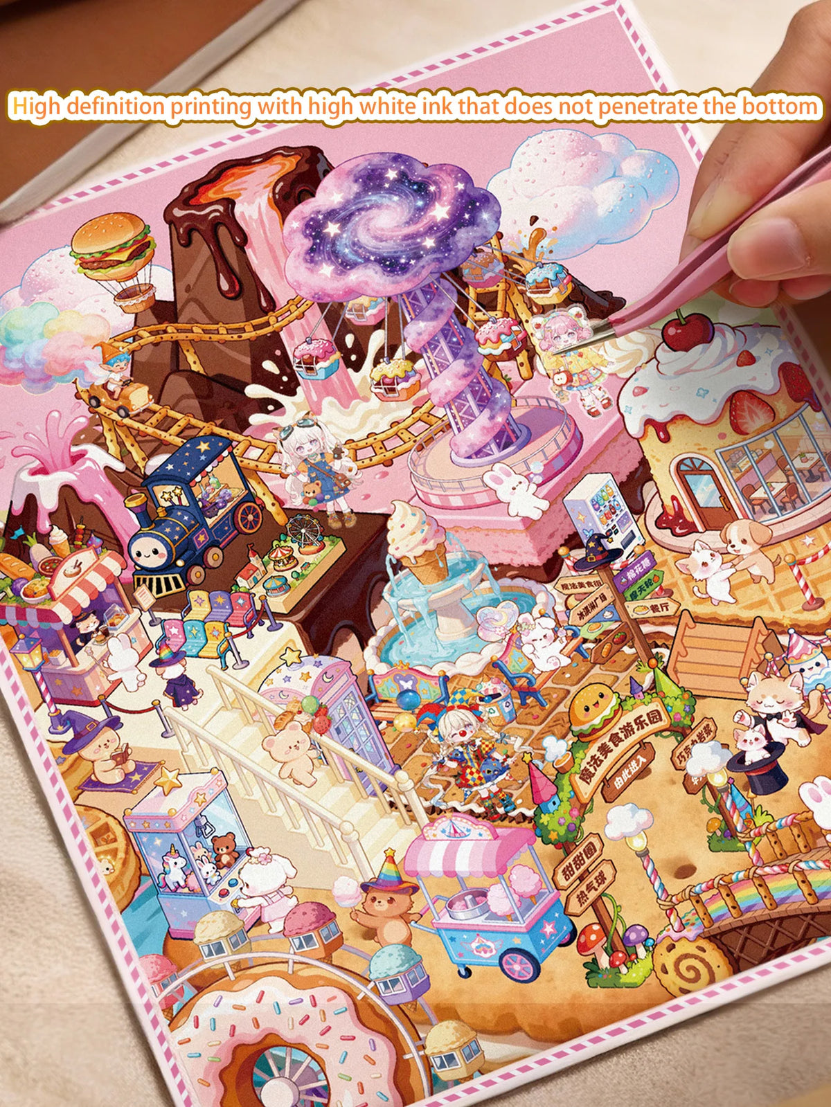 Colorful 3D stereoscopic scenery stickers featuring sweet treats and whimsical characters for DIY journals