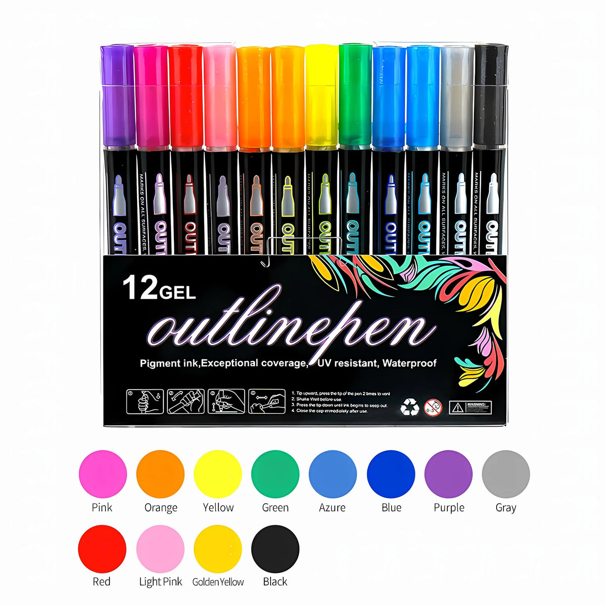 Double Line Glitter Marker Pens – Metallic Outline & Shimmer Set