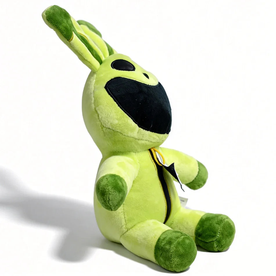 A soft green plush doll of CatNap with large black eyes and green tufts on top.