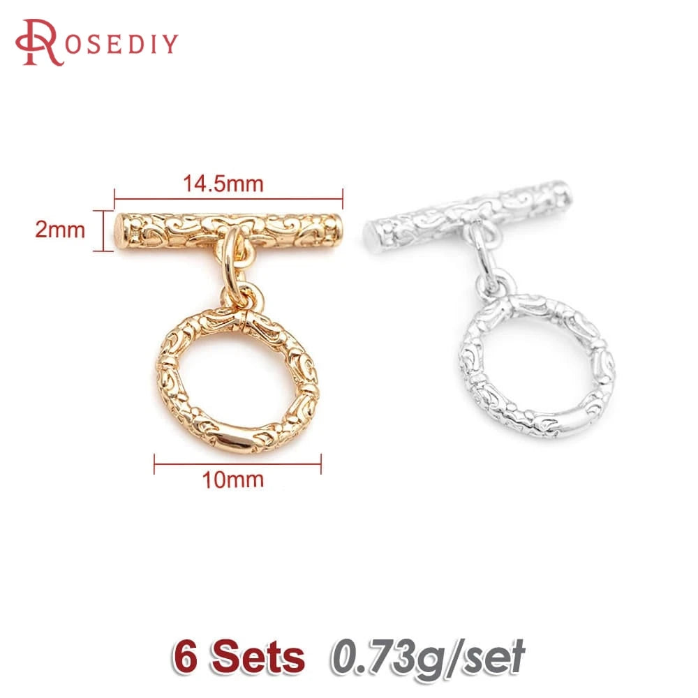 Six sets of 18K gold round O-toggle clasps for bracelets and jewelry making