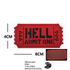 Red tactical reflective patch with the word HELL ADMIT ONE and measurements