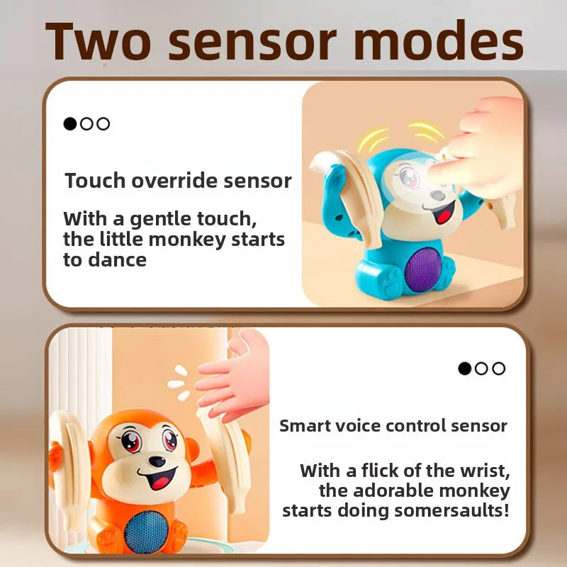 Deux modes de capteurs pour un jouet singe électrique roulant, incluant une fonction de remplacement tactile et un capteur de
