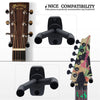 A black wall mount guitar hanger with yoke pivots designed to accommodate any headstock.