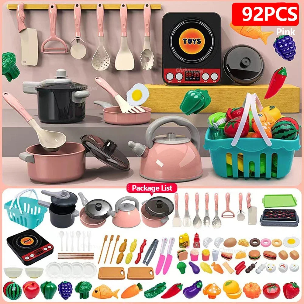 Kids Pretend Play Kitchen Set with Pots and Play Food