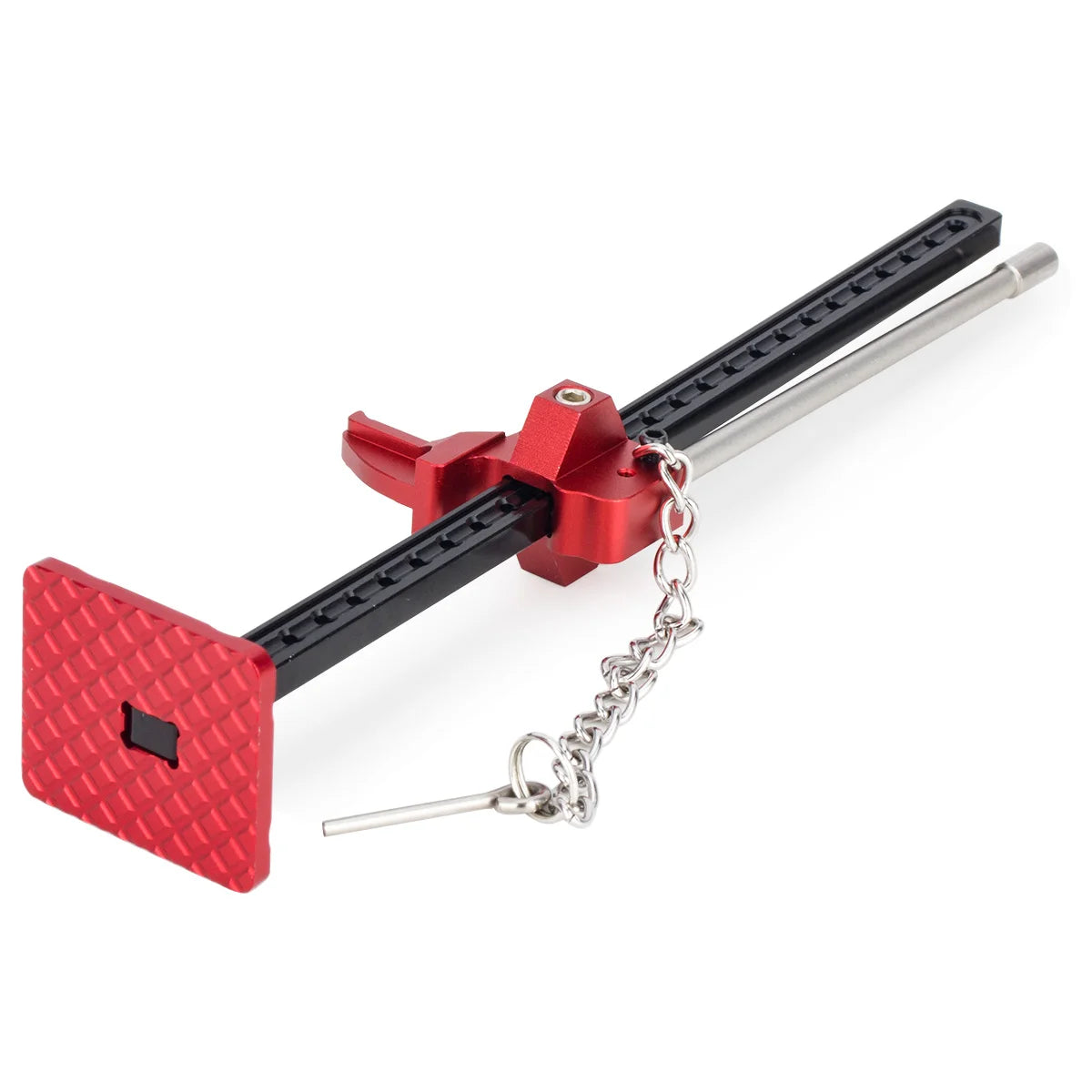 Pince élévatrice métallique rouge et noire avec chaîne et tige pour voitures RC crawler