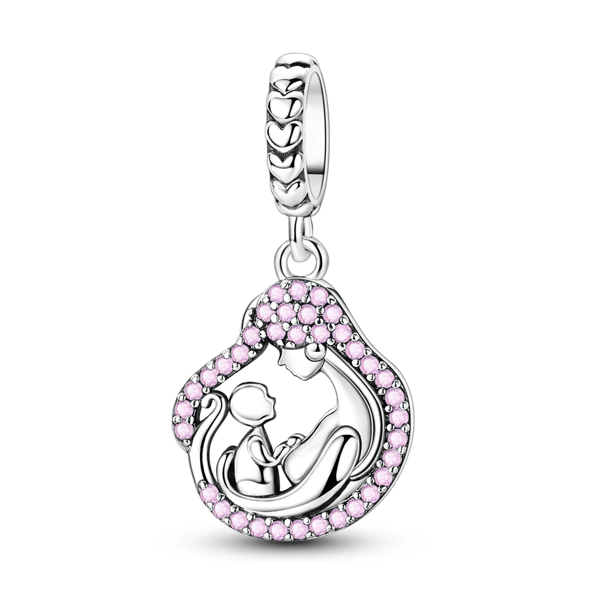 Silver-Plated Heart Charm Bead with Cubic Zirconia for Bracelets and DIY Jewelry