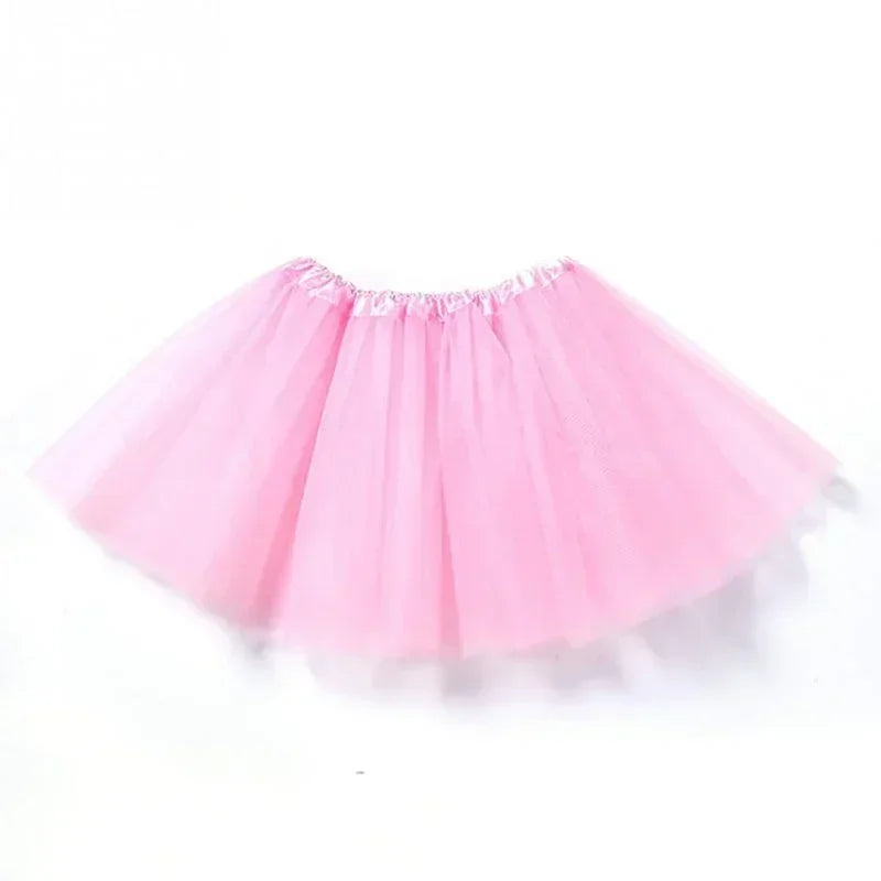 Pink three-layer tutu skirt for girls displayed flat