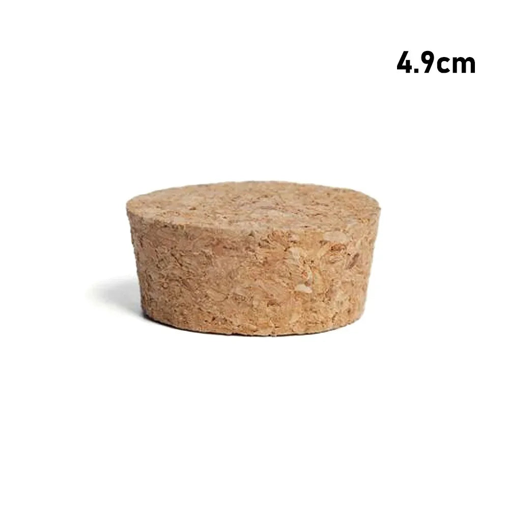 A round, light brown wooden stopper or test tube, measuring 4.9cm.