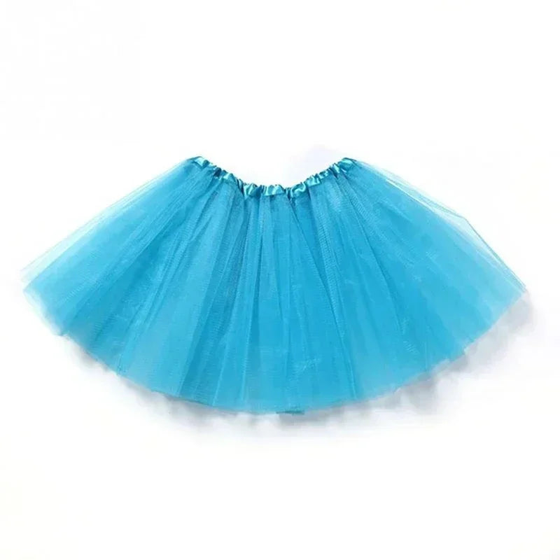 A light blue tulle tutu skirt for girls displayed against a white background.