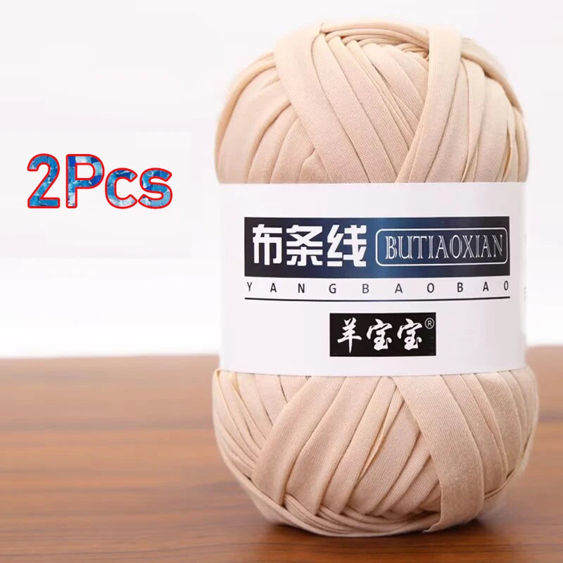 Two skeins of beige soft chunky t-shirt yarn for crochet and knitting