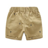 Khaki boys cotton beach shorts featuring a repeating anchor print