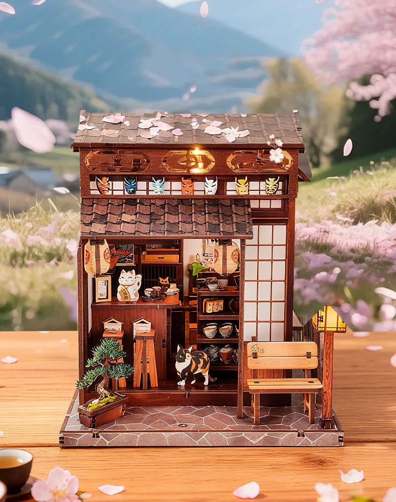 DIY Wooden Miniature Japanese Tavern Model Kit with LED Lighting