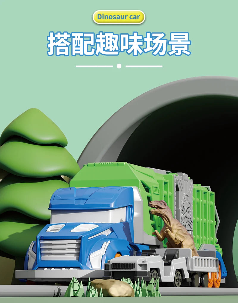 Dinosaur Transport Truck Playset with 12 Figures and 2 Mini Cars