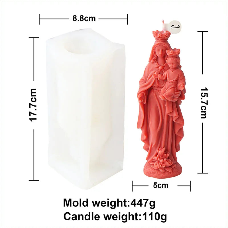 A pink silicone figure mold of a woman and child used for candle and resin crafting.