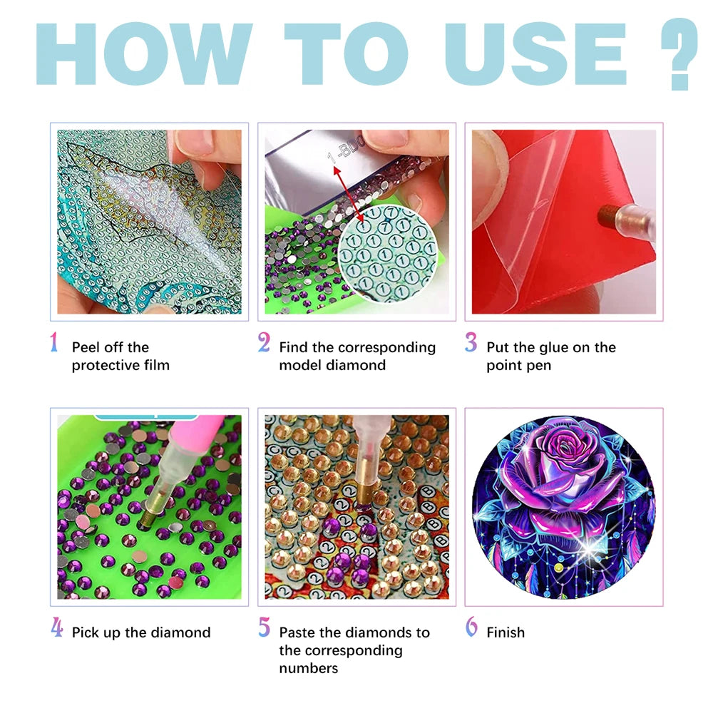 DIY Diamond Painting Coaster Kit with Holder – 8 Floral Resin Coasters