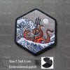 3D Embroidered Surfing Wave Patch with Octopus Design