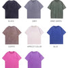 A grid of twelve men's retro washed heavyweight cotton t-shirts in various colors including black, grey, army green, coffee, 
