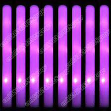 A row of purple LED glow sticks are displayed against a black background.