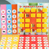 A colorful wooden memory game board featuring fruit and letter cards for children.