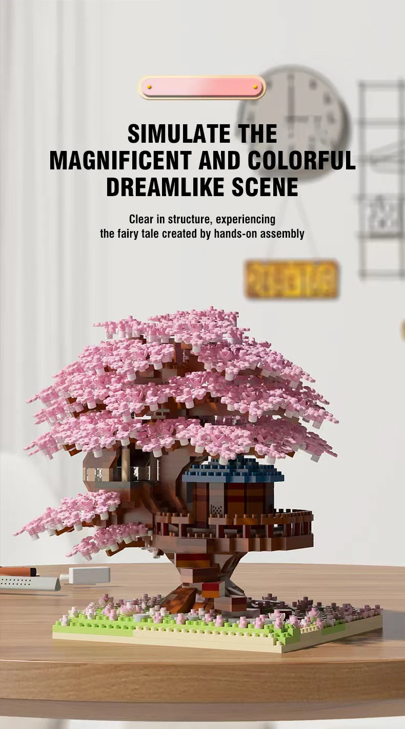 DIY Sakura Cherry Blossom Treehouse Building Kit with Warm Lights