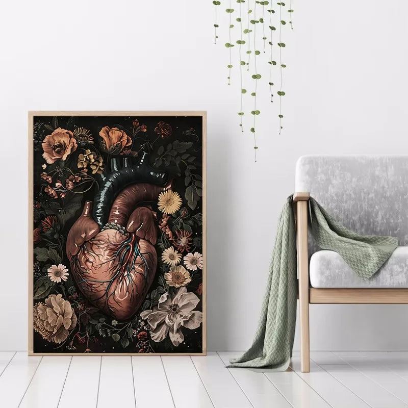 Dark Academia Anatomical Heart Canvas Art with Botanical Fragrance