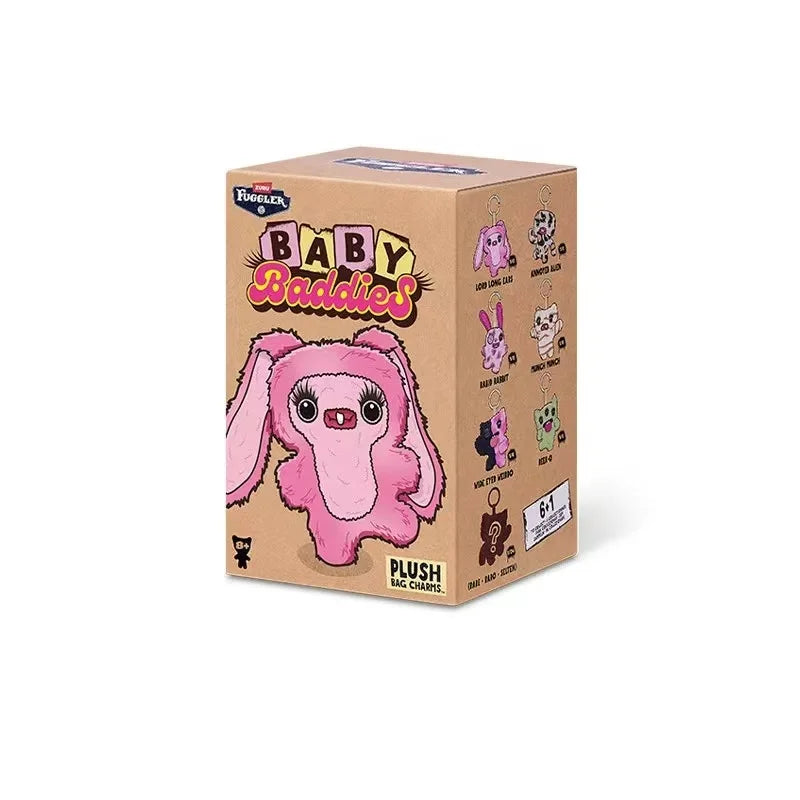 A box of Grumpy Alien plush keychains in a brown cardboard packaging.