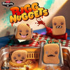 A collection of Fuggler Bigg Nuggets plush toys, including a red monster doll and a light brown nugget toy, displayed on a ta