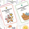 A set of illustrated Bible prayer cards for kids featuring verses like Isaiah 41:10 and Matthew 6:31-33