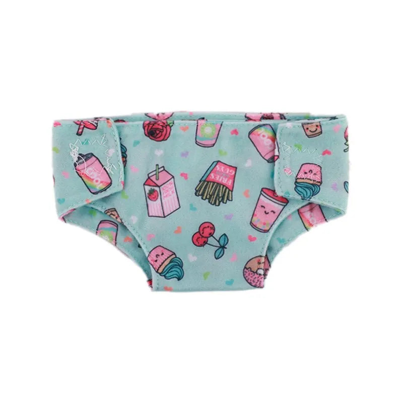 Light blue soft doll underwear featuring various sweet and colorful patterns