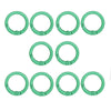 A set of ten bright green alloy snap hook keychain clips arranged in two rows.
