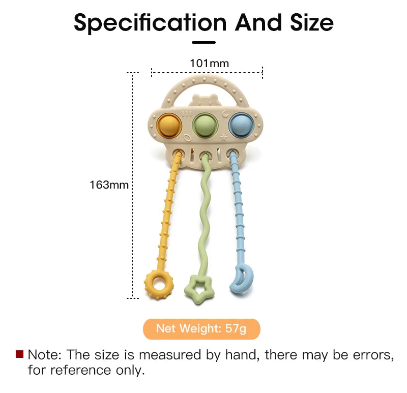 Bear Silicone Teether with Textured Pull String for Babies