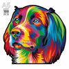A vibrant, colorful illustration of a puppy dog's head in a portrait style.