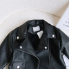 Black kids faux leather zip-up jacket displayed flat on a white background.