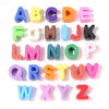 A set of colorful acrylic alphabet beads in uppercase letters from A to Z arranged in a grid.