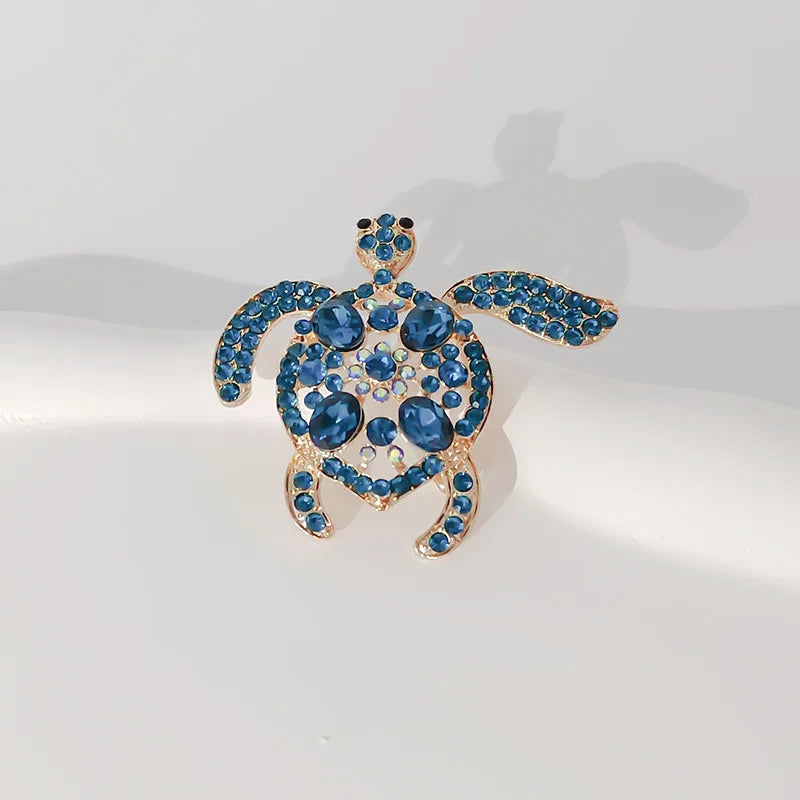 Gold-Plated Rhinestone Turtle Brooch Pin