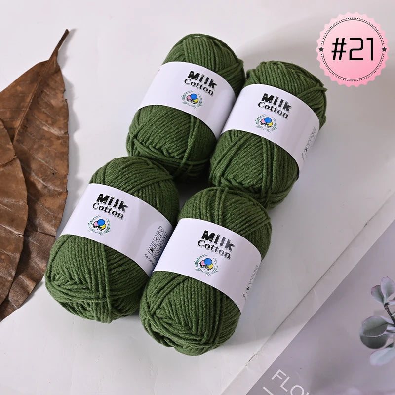 Soft Milk Cotton Yarn Value Pack - 4 Balls for Knitting & Crochet