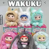 A collection of cute plush toys featuring various animal and character designs in pastel colors.