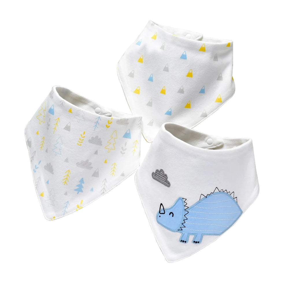 Soft Cotton Baby Bibs (3-Pack) with Cartoon Prints