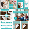Magnetic kitchen cabinet and drawer safety locks shown in various installation steps and usage contexts.