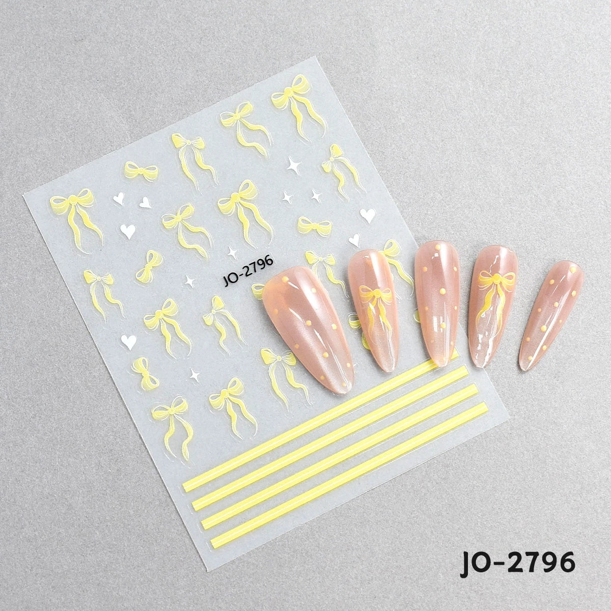 3D Bow Nail Stickers with Ribbon, Heart & Stripe Designs