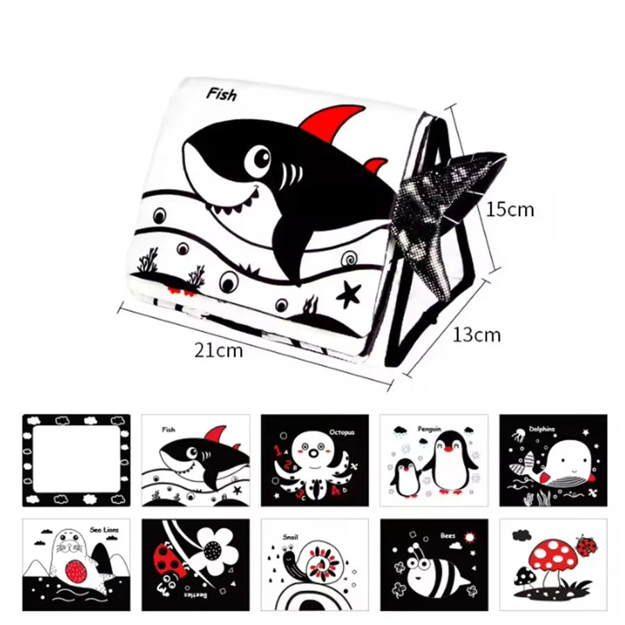 High-Contrast Tummy Time Baby Mirror with Crinkle Cloth Book and Teether
