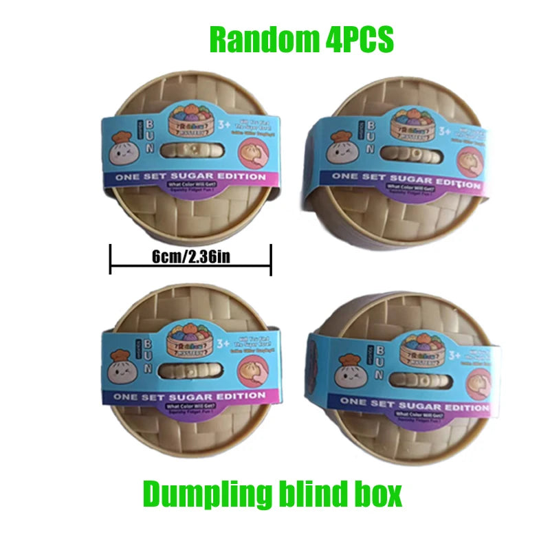 Random 4 pieces of dumpling blind box toys in a brown container