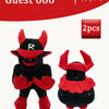 A pair of black and red plush rabbit stuffed toys inspired by the Forsaken game.