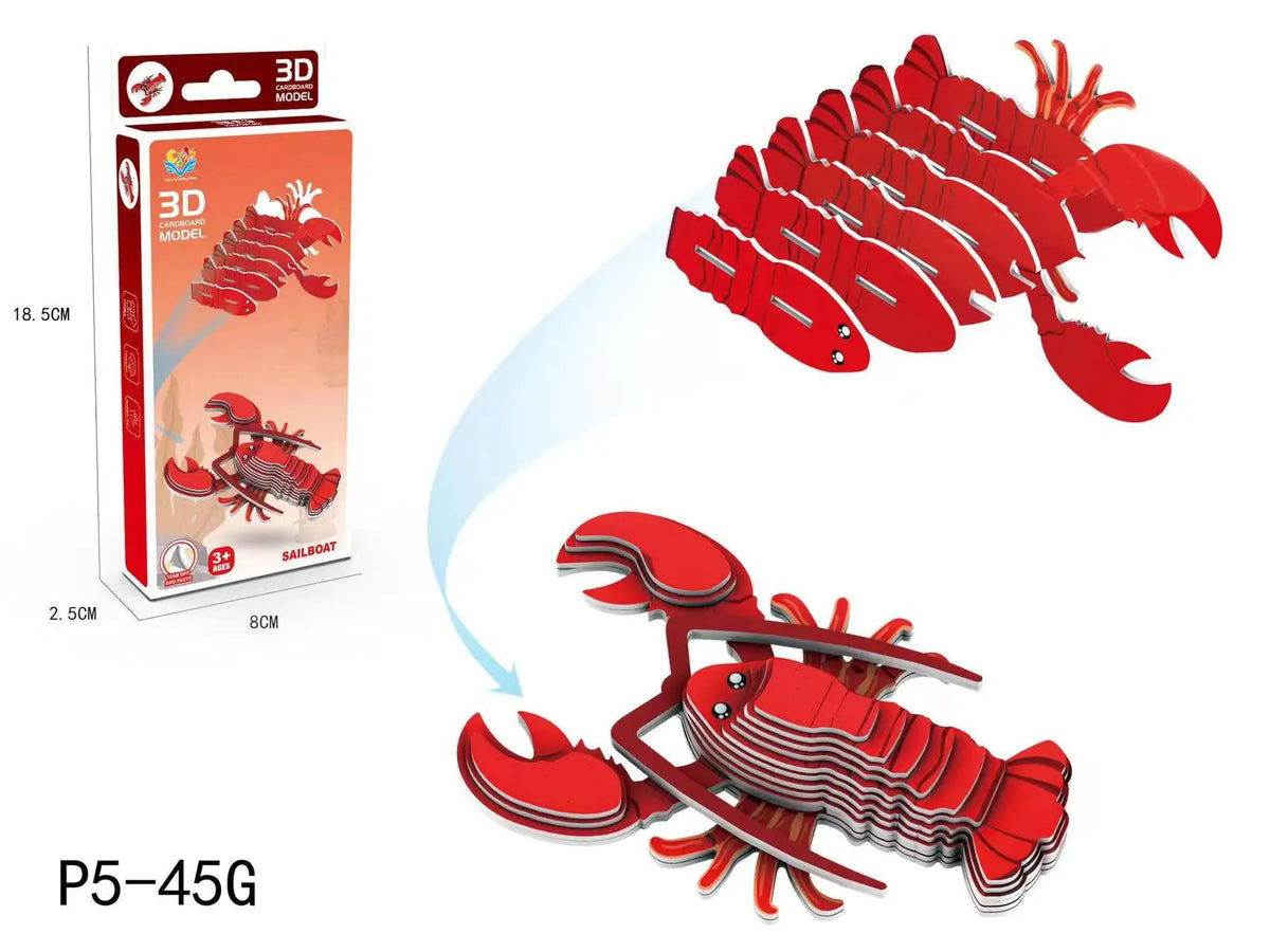 A set of red 3D paper animal puzzles featuring dinosaurs and sea creatures.