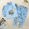 Light blue kids' cartoon cotton pajama set featuring a long sleeve top and matching pants with a demolition crew theme